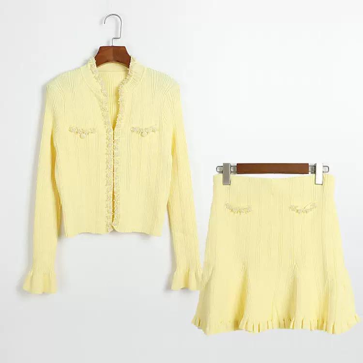 Ruffle Edge Knitted Two-Piece skirt Set