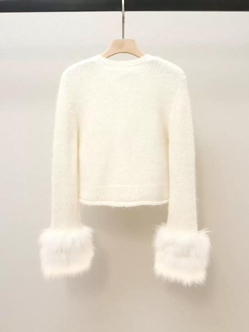 Frosted Elegance Fur-Trim Cardigan