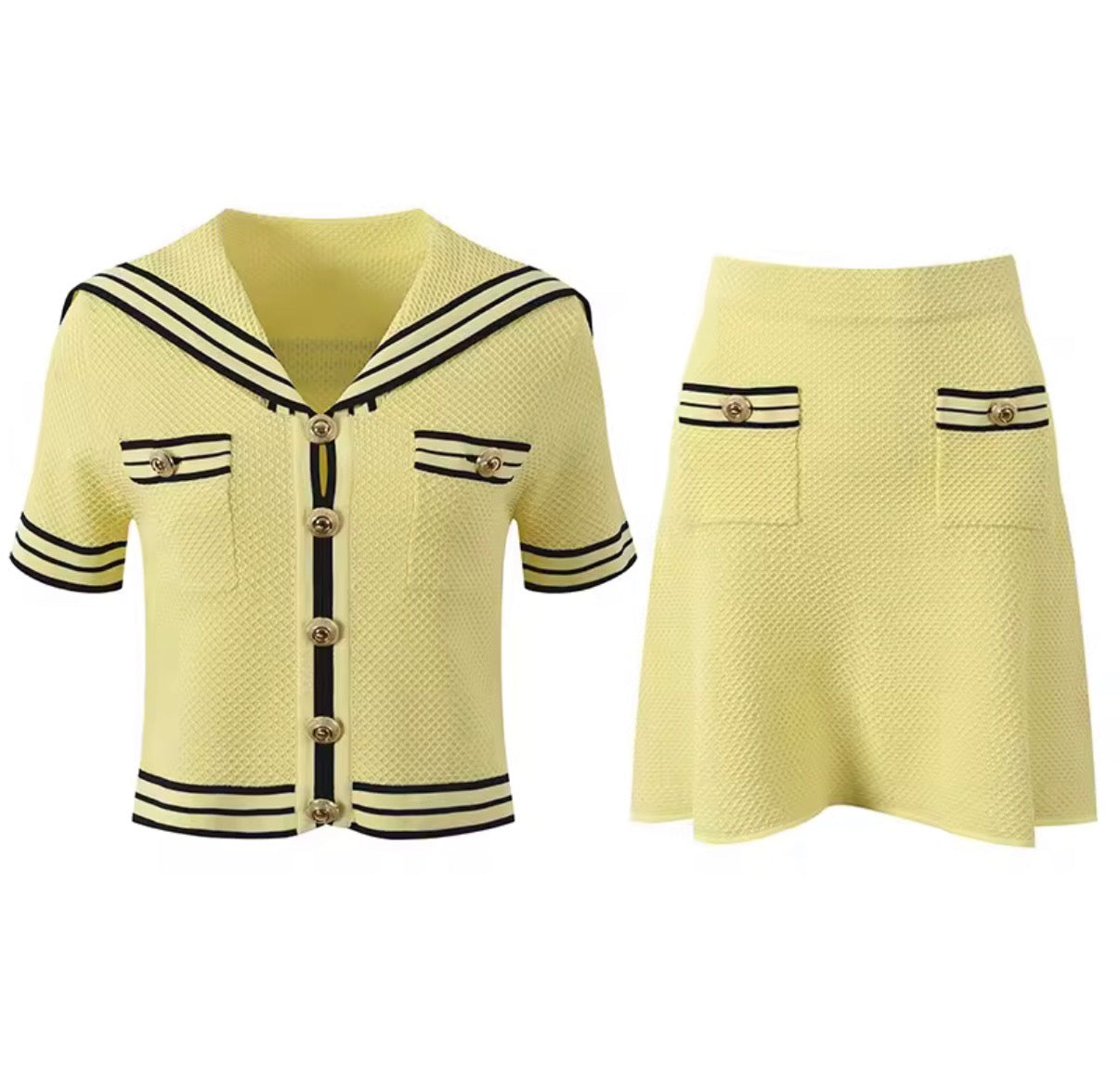 Nautical Stripe Button Top & Mini Skirt Set