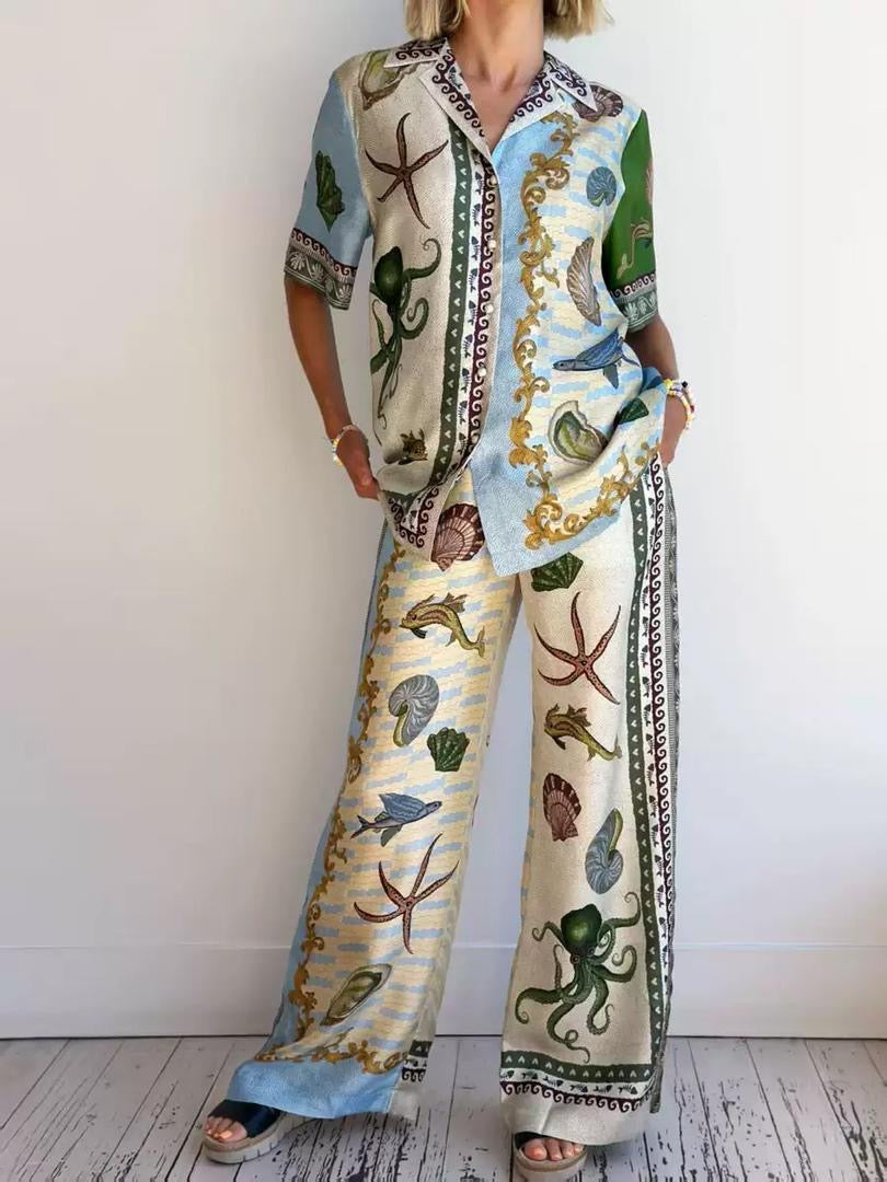 Ocean Print Shirt & Pants Set