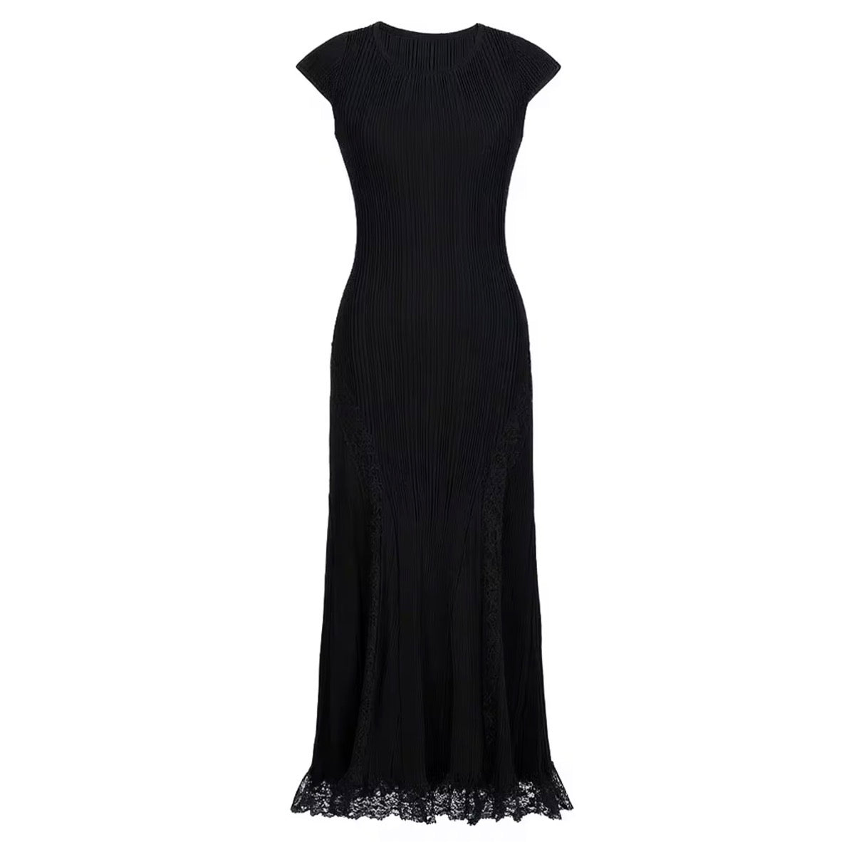 Silhouette Lace-Trim Ribbed Maxi Dress