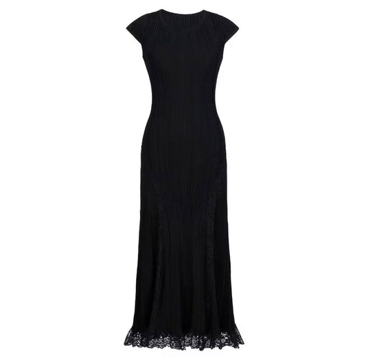 Silhouette Lace-Trim Ribbed Maxi Dress