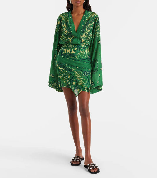 Emerald Bandana Print Wrap Set