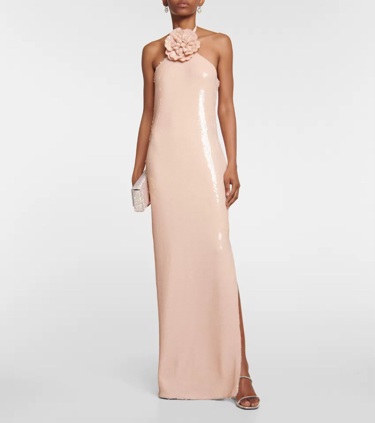 Halter Maxi Dress with Oversized Floral Detail