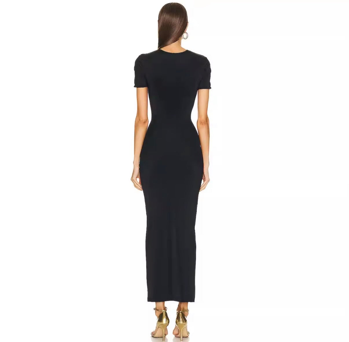 Black Cut-Out Ring Detail Bodycon Maxi Dress