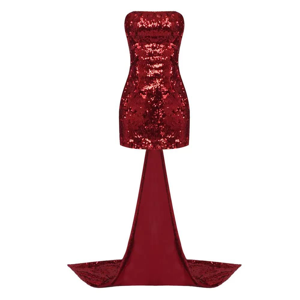 Red Majesty Strapless Sequin Dress