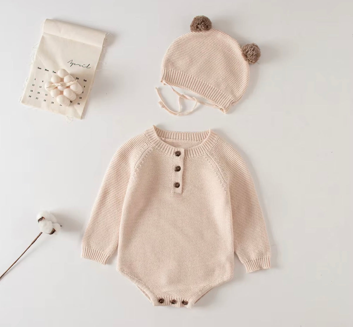 Little Bear Knit Romper Set