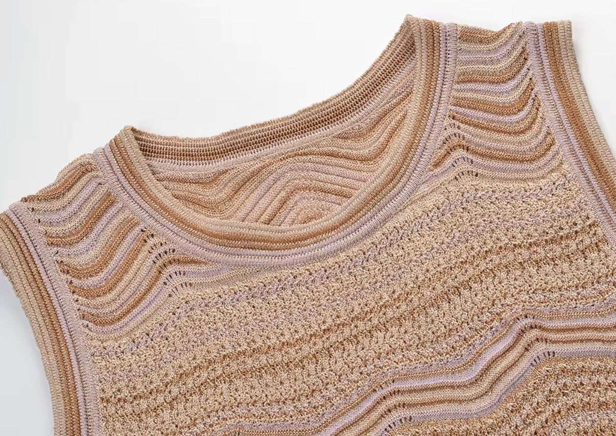 Golden Wave Knit Maxi Dress
