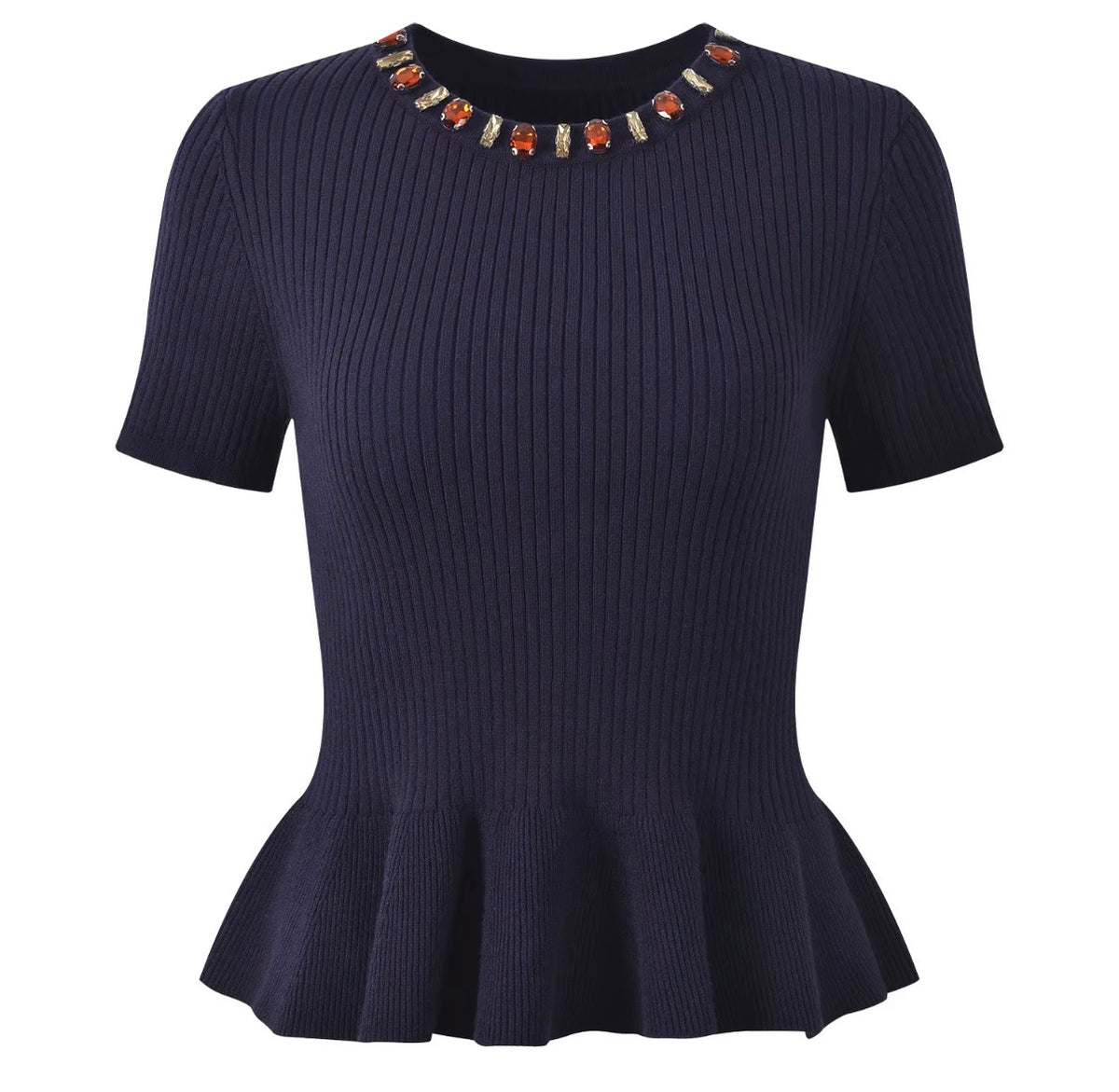 Jewel Neck Peplum Knit Top