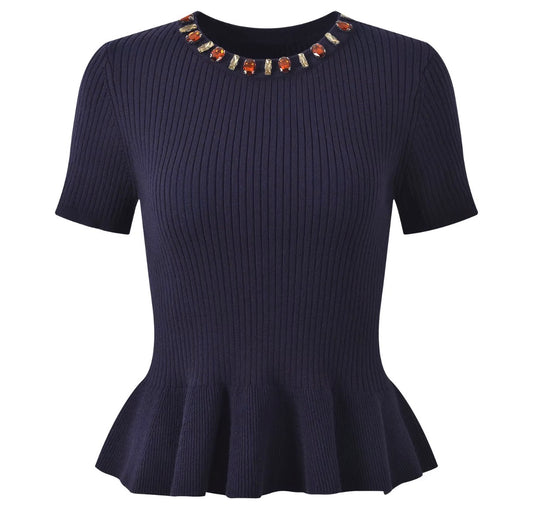 Jewel Neck Peplum Knit Top