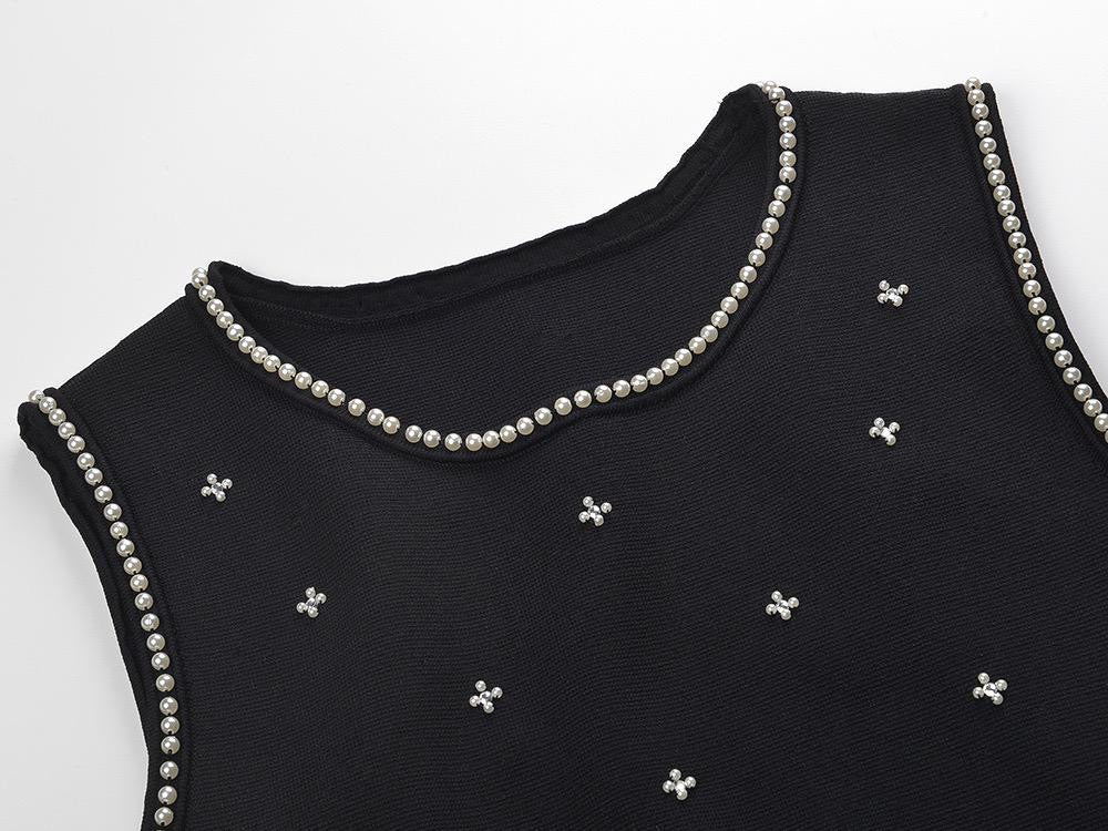 Pearl Embellished Knit Pleated Maxi Dress