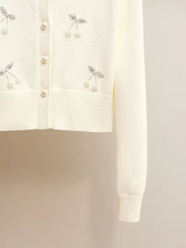 Pearl Bloom Knit Cardigan – Ivory