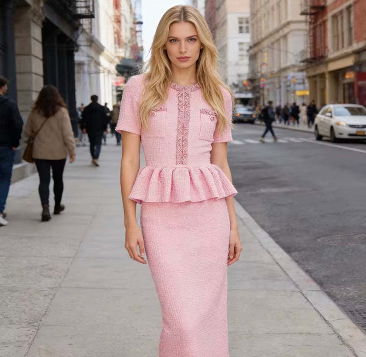 Paris Peplum Midi Dress