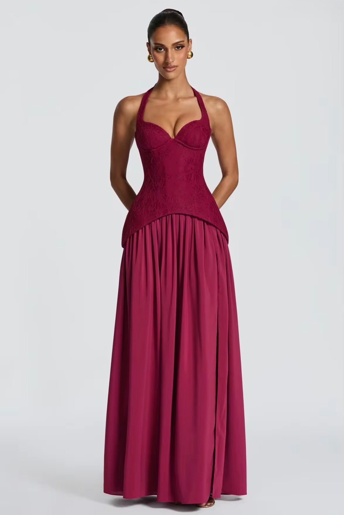 Halter Lace Corset Maxi Dress