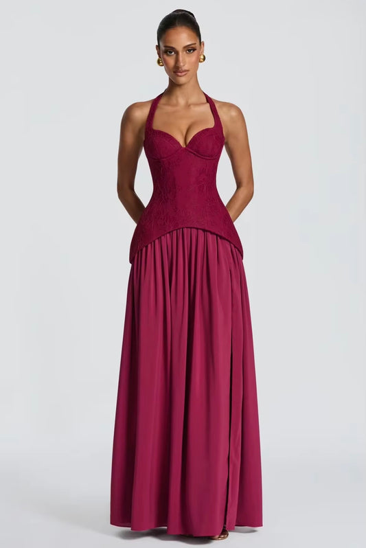 Halter Lace Corset Maxi Dress