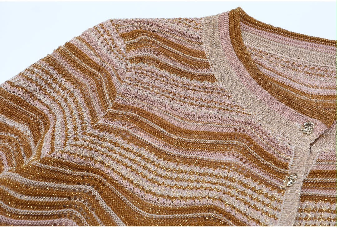 Bronze Wave Knit Maxi Dress & Cardigan Set