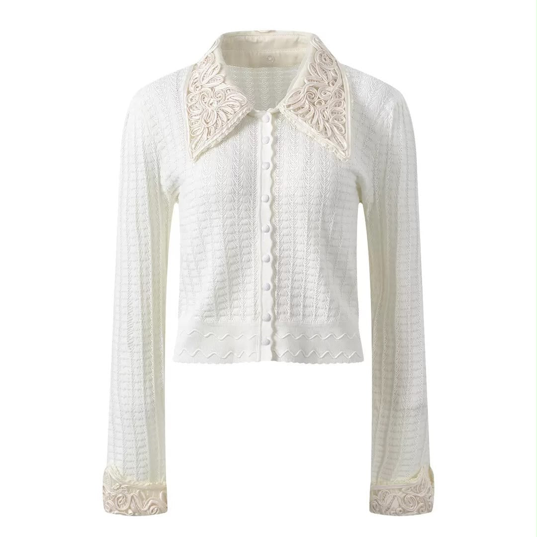 Élise Lace-Collar Knit Cardigan