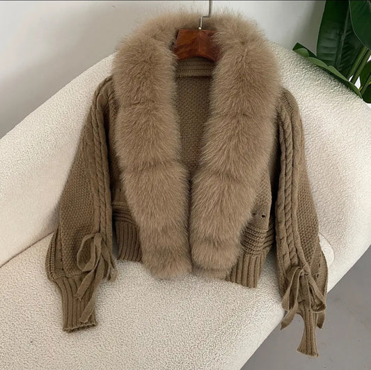 Fur Luxe Cable Knit Cardigan