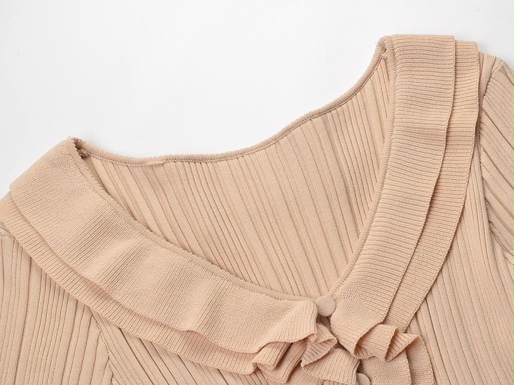 Ruffle Trim Ribbed Maxi Dress