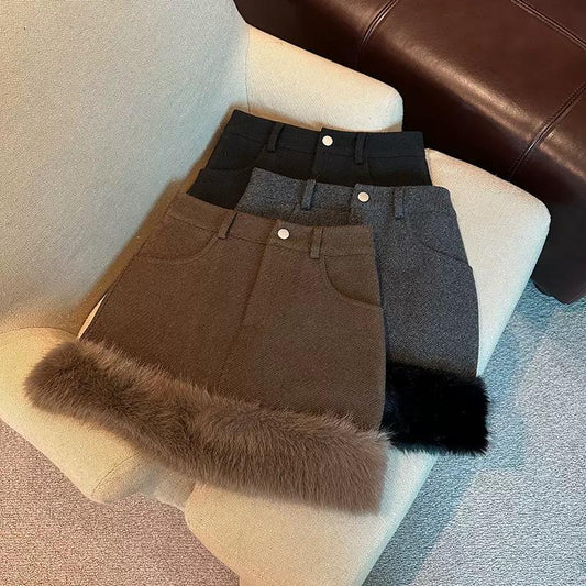 Velour Fur Mini Skirt