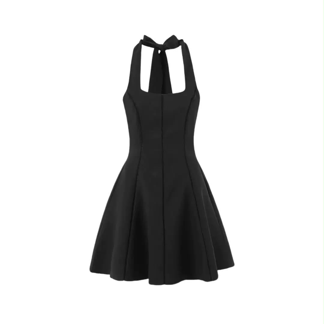 Halter Bow Flared Mini Dress