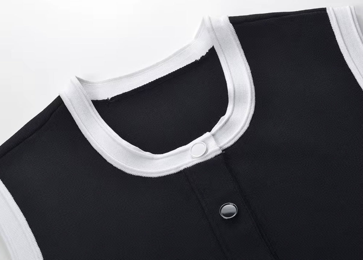 Monochrome Buttoned Vest & Pleated Skirt Set