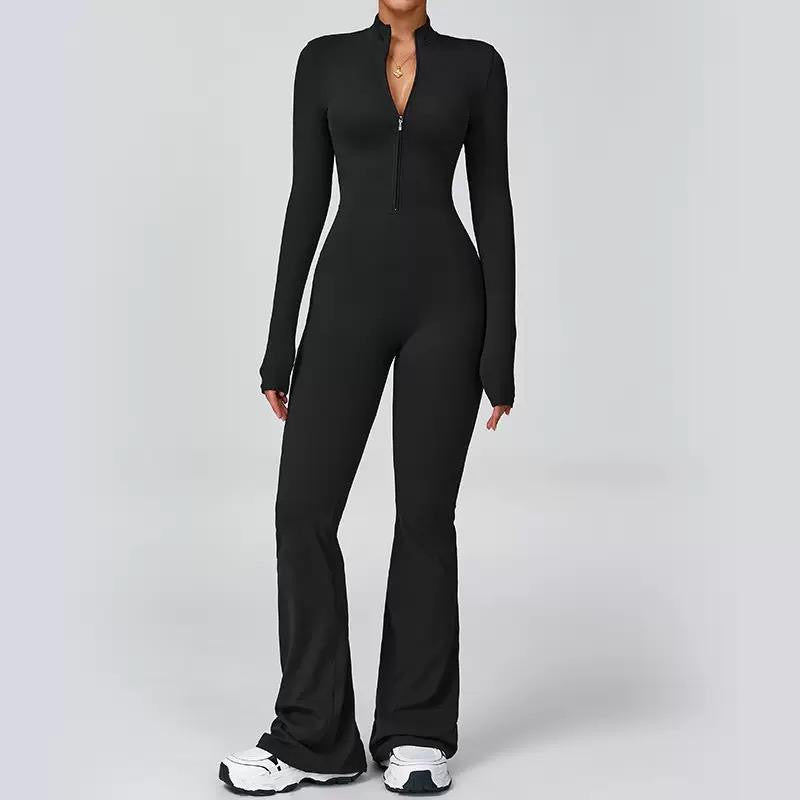 SculptFit Zip-Front Flare Jumpsuit