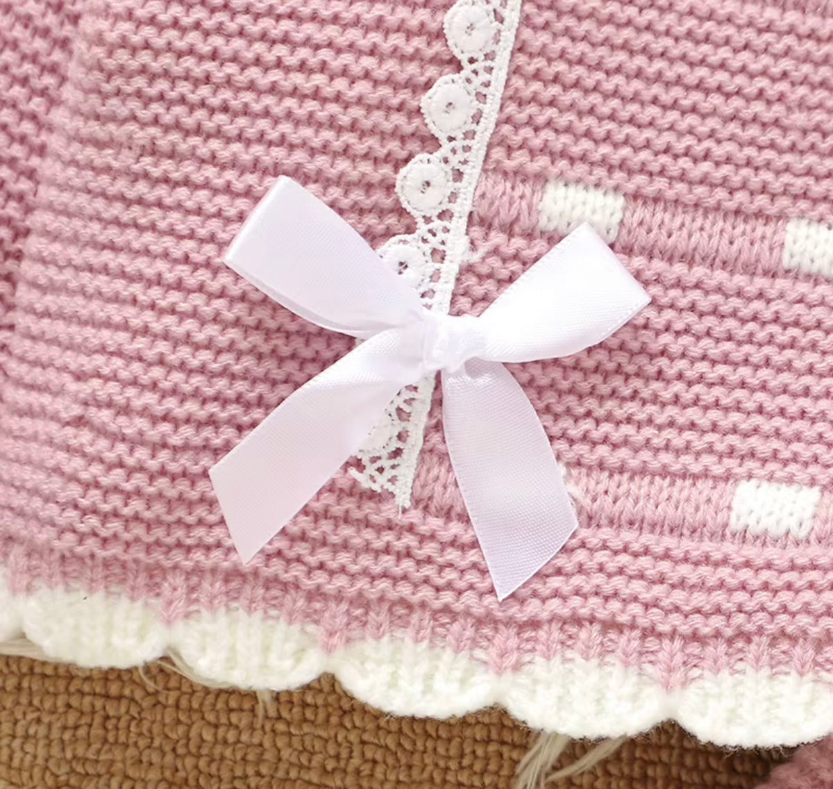 Blush Lace Bow Knitted Baby Set
