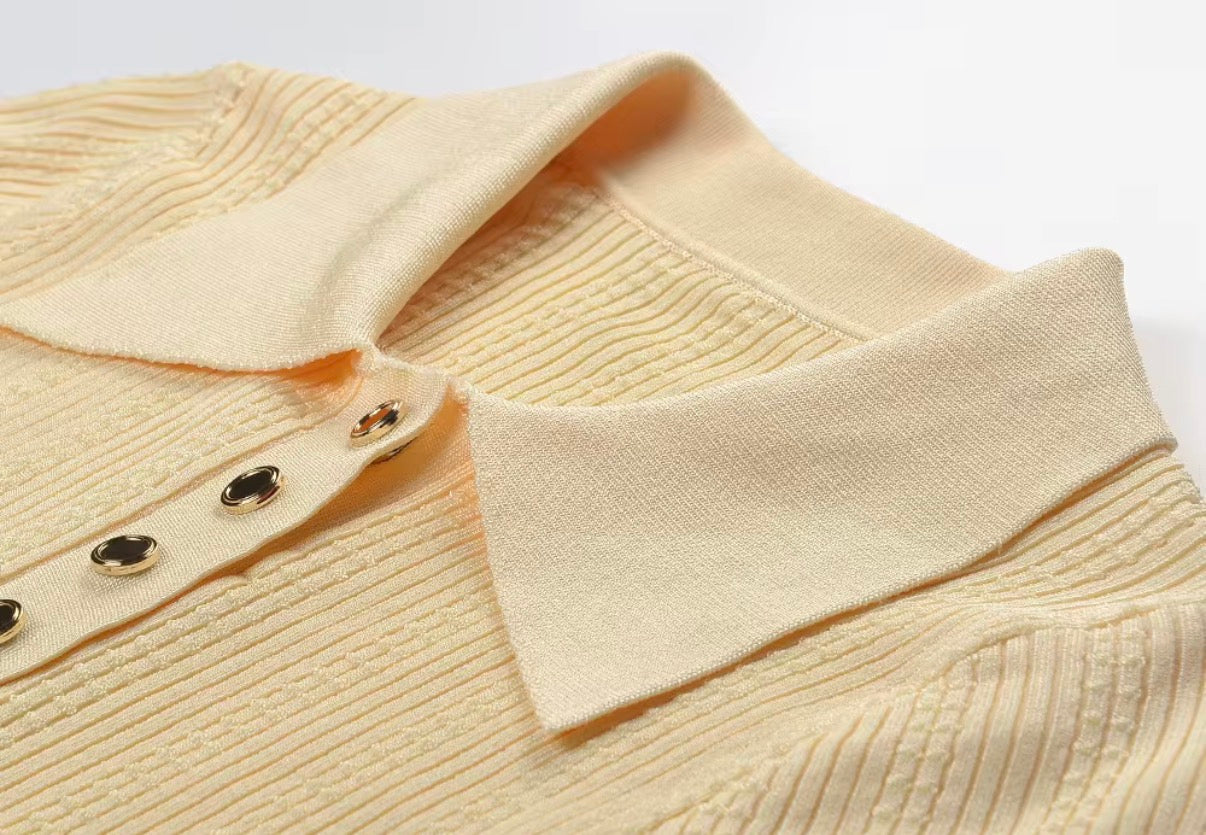 Luna Frill Knit Polo Top