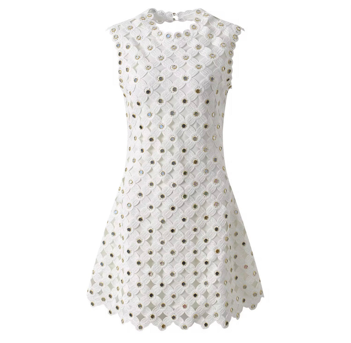 Pearl Glow Crochet Mini Dress