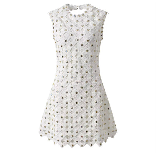 Pearl Glow Crochet Mini Dress