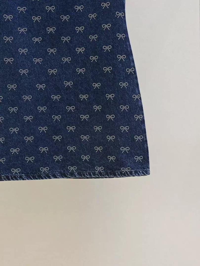 Crystal Bow Denim Mini Dress