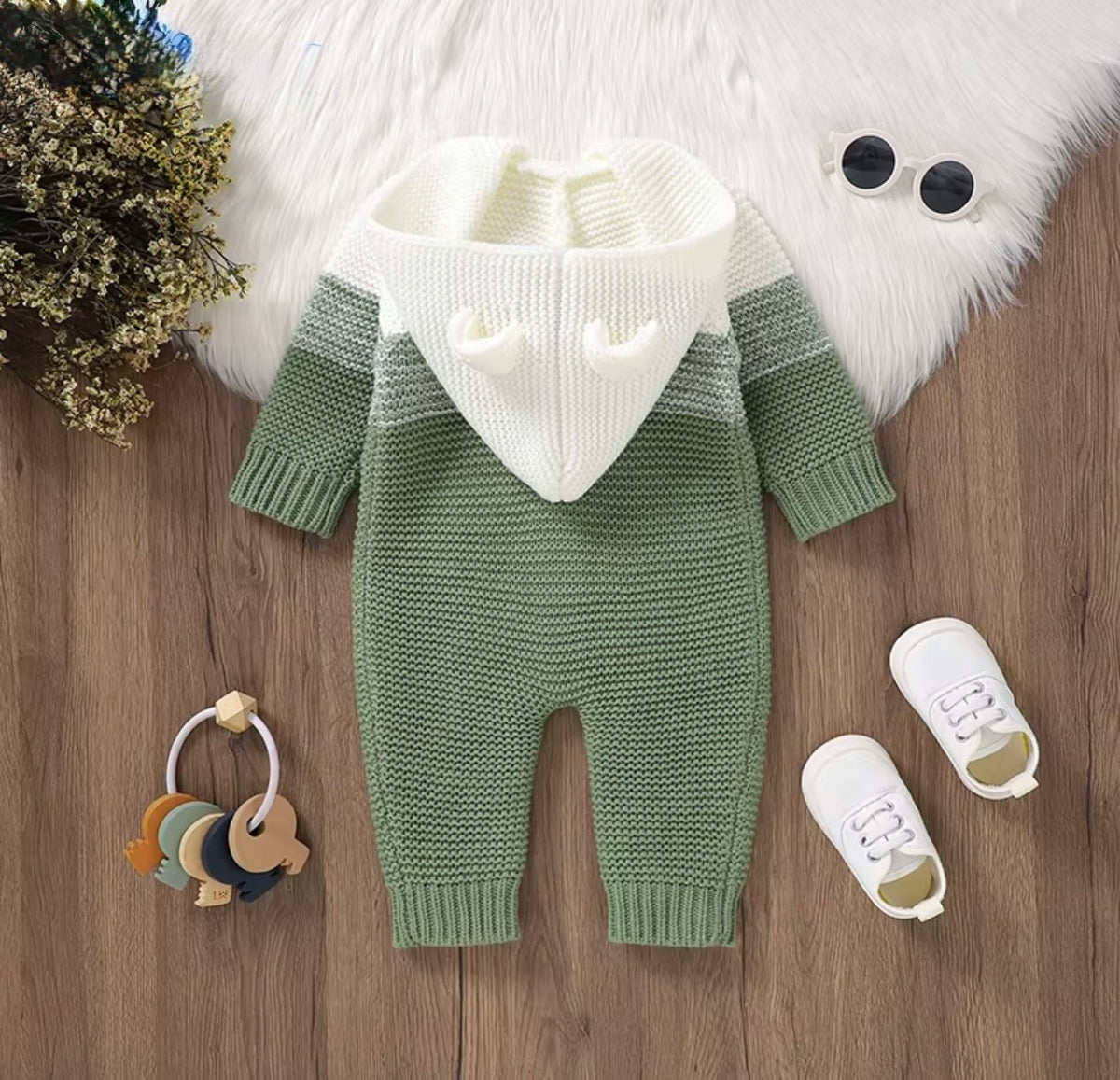 Cozy Bear Hooded Knit Romper