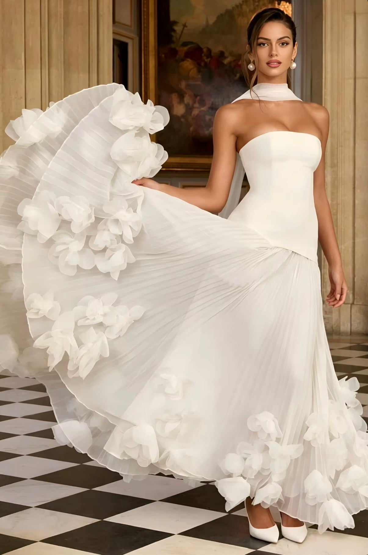 Floral Pleated Corset Gown