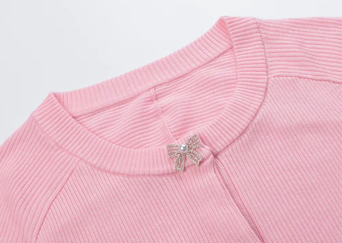 Crystal Bow Knit Cardigan