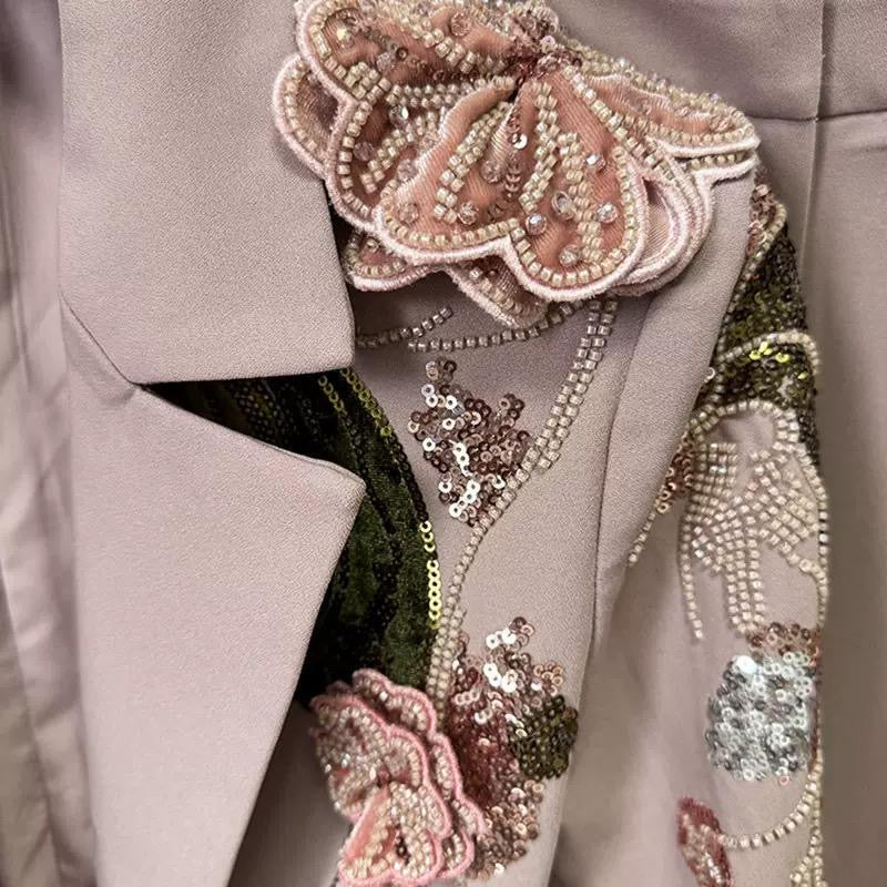 Rosalyn Embroidered Power Suit – Blush Elegance with 3D Floral Detailing