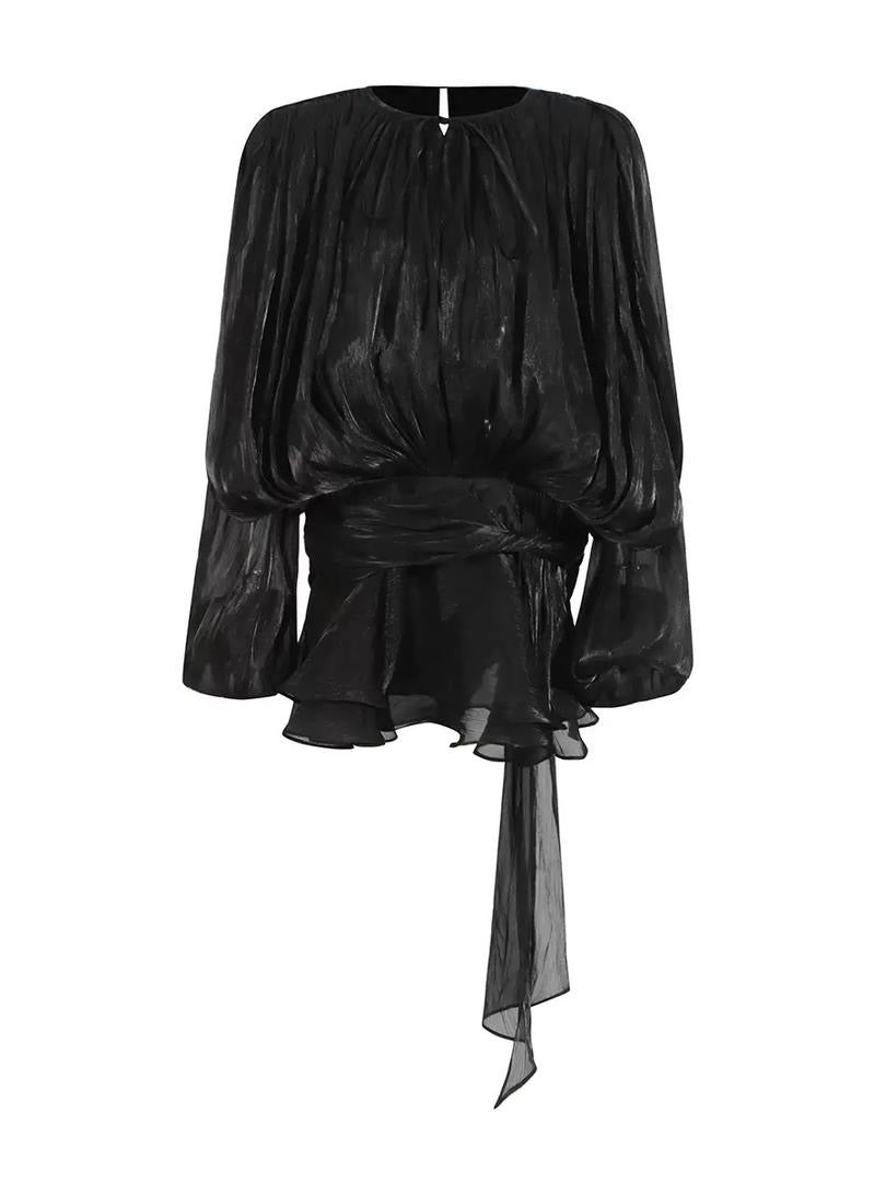 Sheer Tie-Neck Blouse