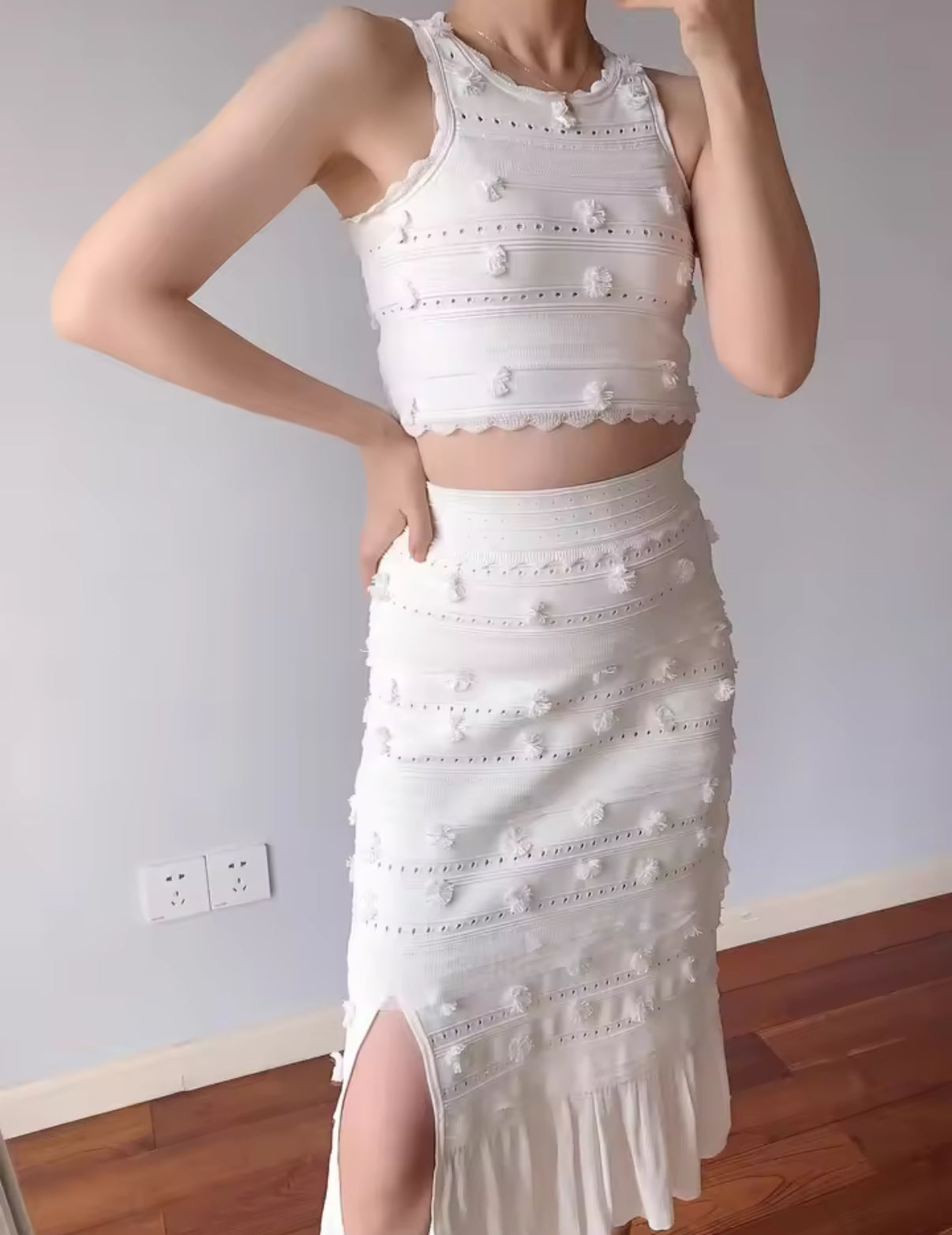White Ivory Textured Midi Set