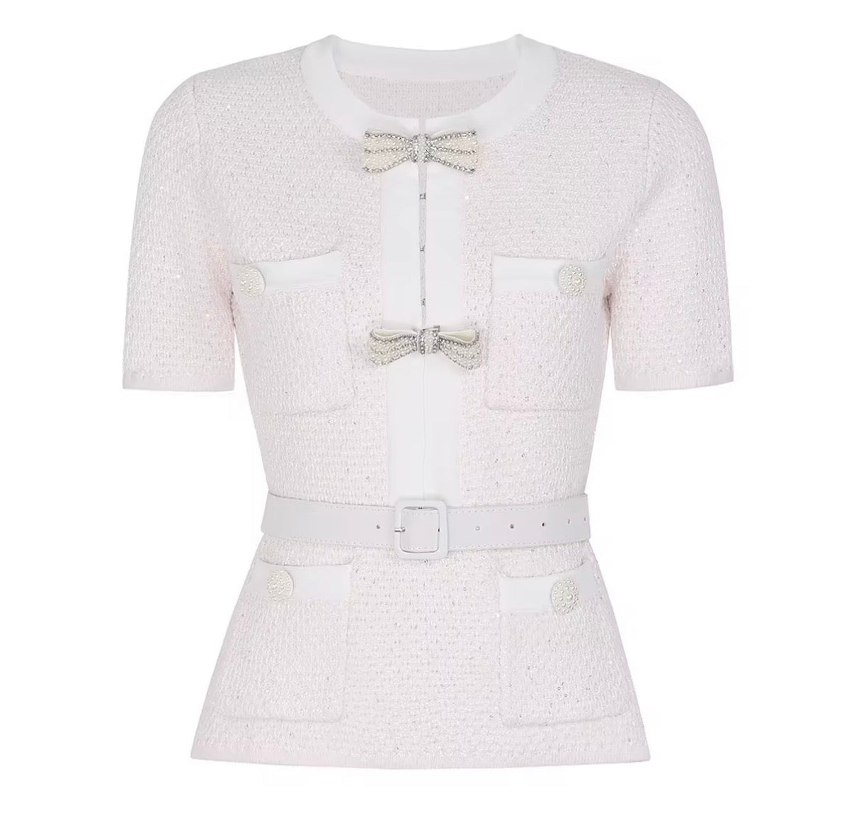Bow Detail Tweed Top & Skirt Set