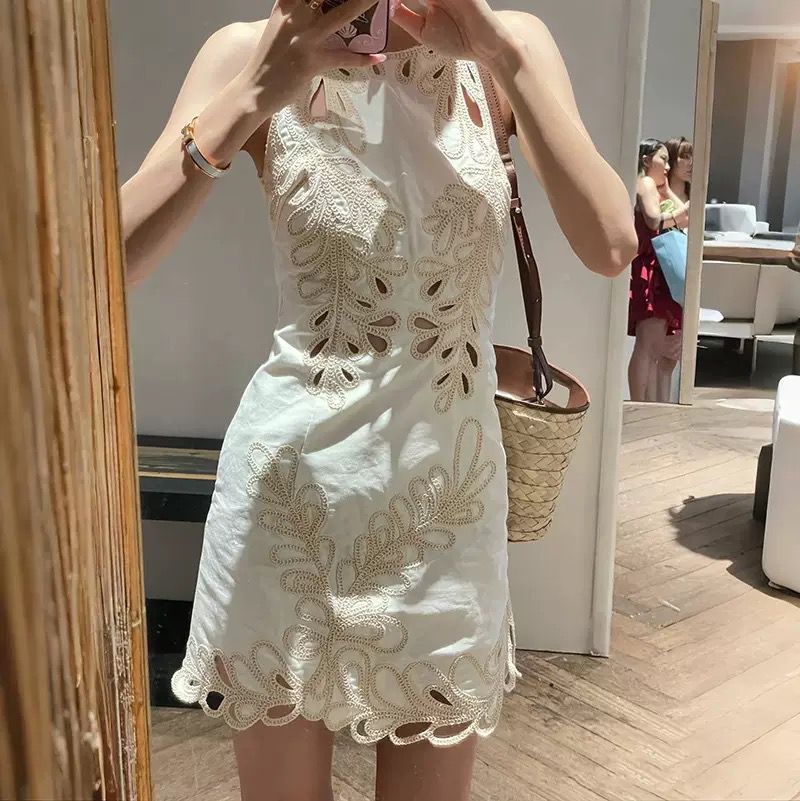 Ivory Embroidered Cutout Mini Dress