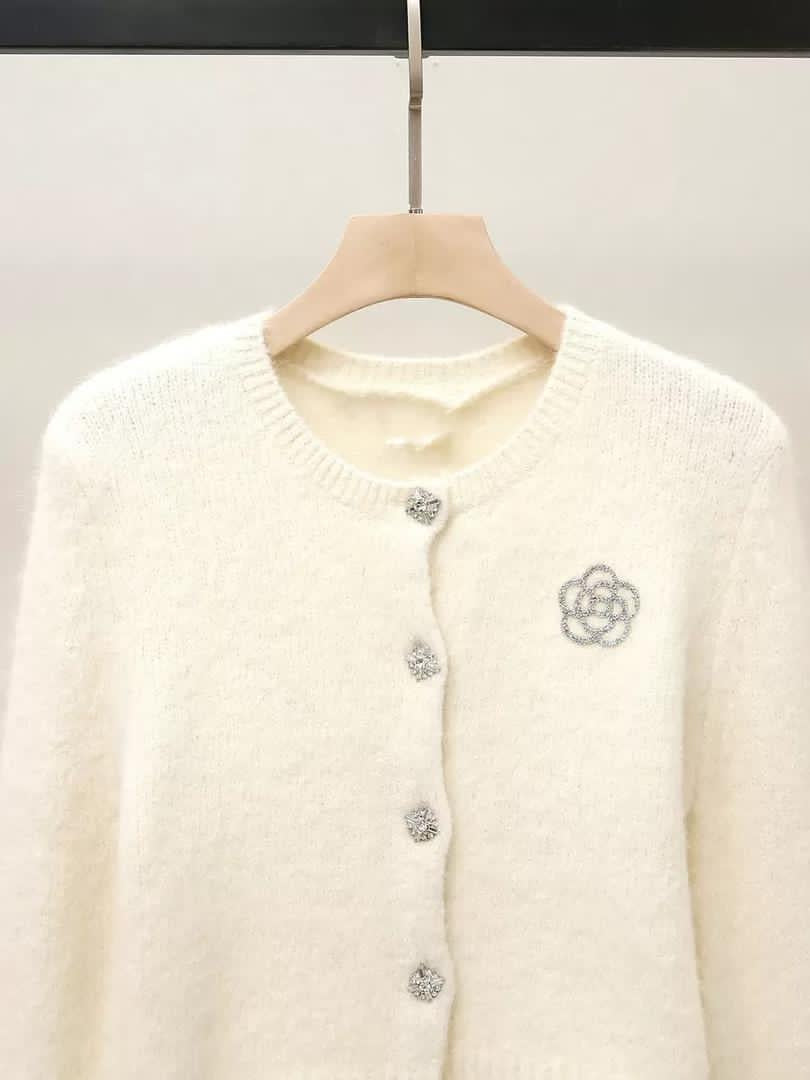Frosted Elegance Fur-Trim Cardigan