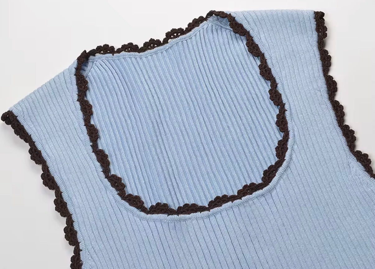 Lace Trim Ribbed Knit Top