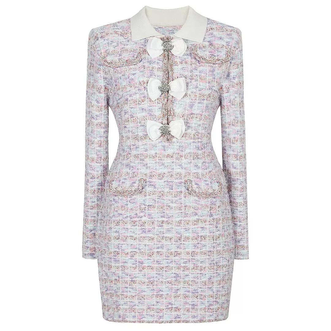 Parisian Bow-Tweed Mini Dress