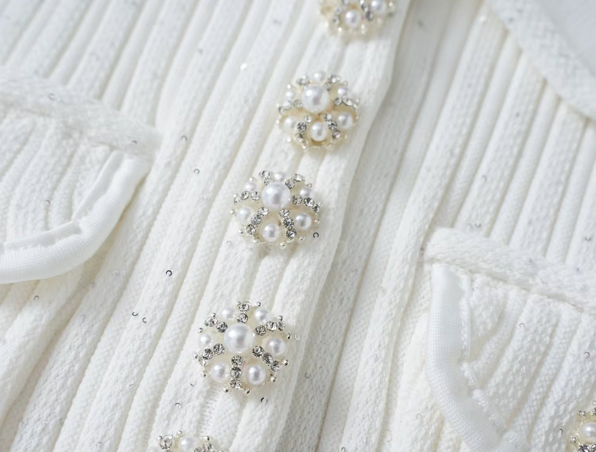 Knit Polo Mini Dress with Pearl Buttons