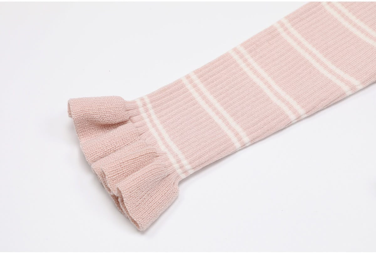 Blush Pink Striped Ruffle Knit Cardigan & Midi Skirt Set