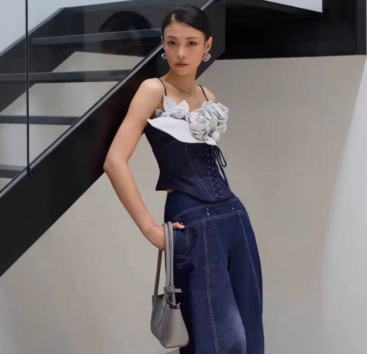 Floral Corset Denim Set