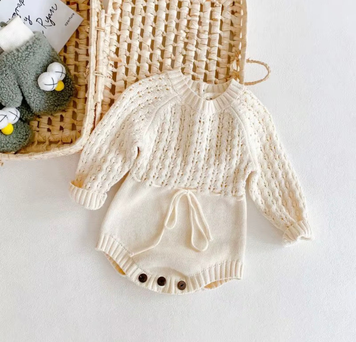 Ivory Pointelle Knit Romper