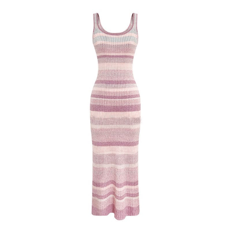 Pink Striped Knit Maxi Dress