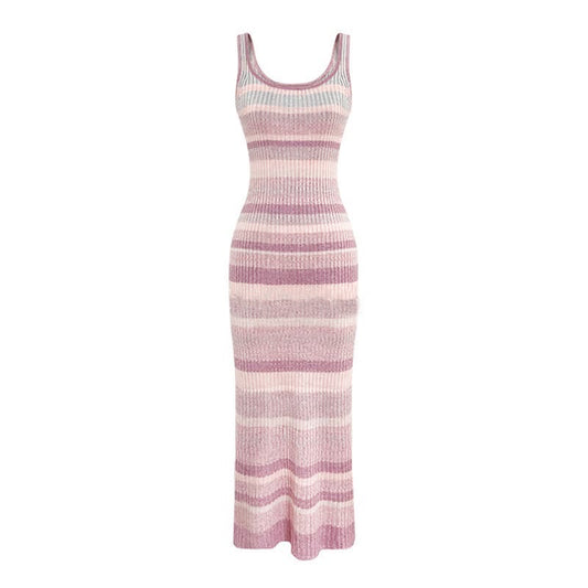 Pink Striped Knit Maxi Dress