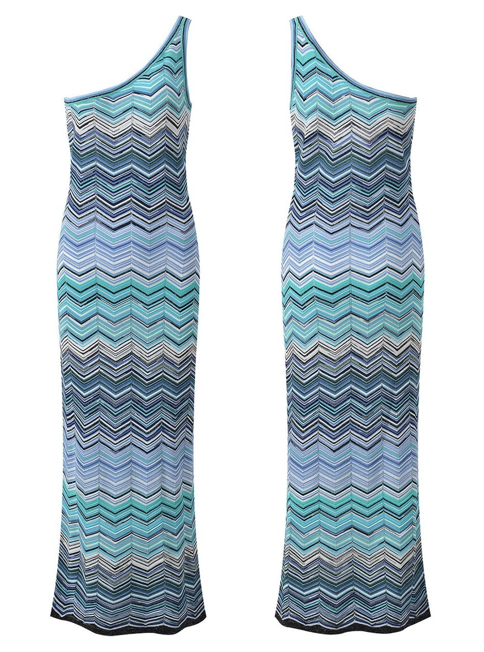 Zigzag One-Shoulder Knit Maxi Dress